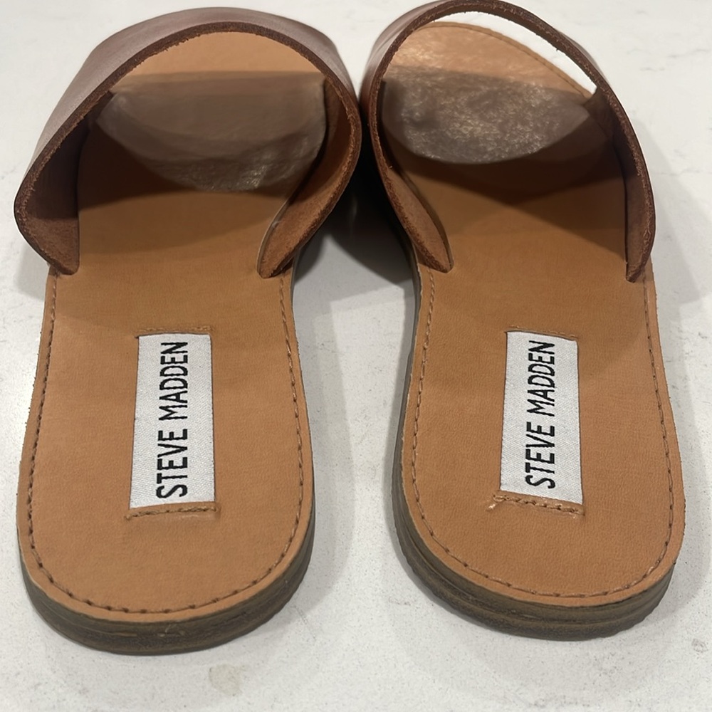 Steve Madden Brown Leather Slide Sandals - Picture 2 of 5